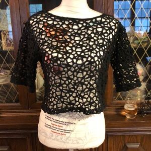 Cropped black mesh shirt
